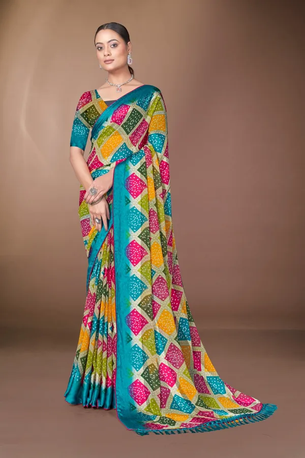 Vibrant_Multi_Color_Bandhani_Print_Saree_With_Turquoise_Border