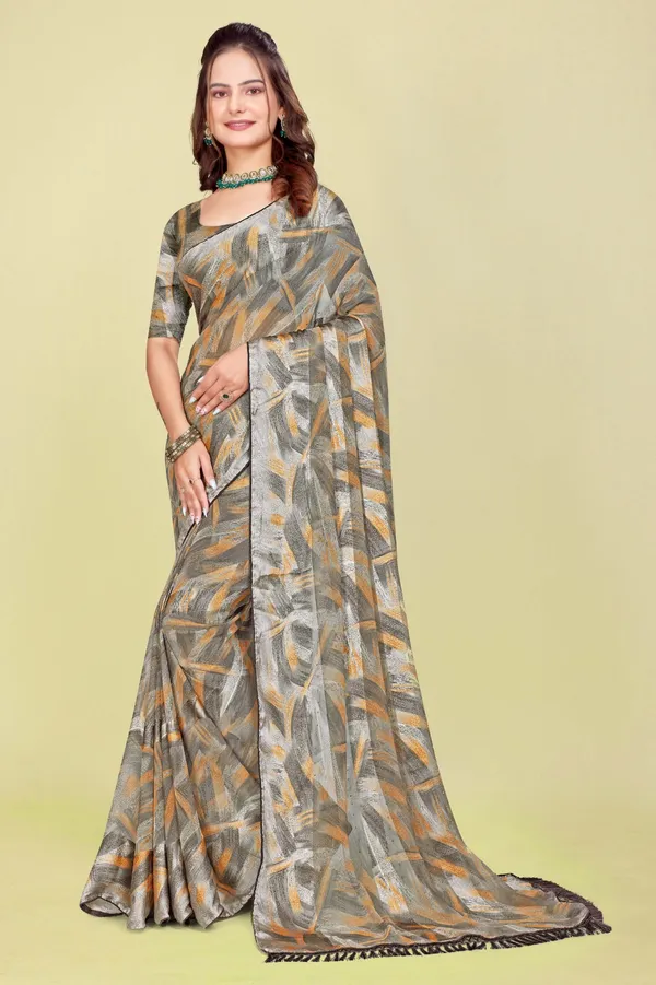 Grey_And_Mustard_Abstract_Print_Saree_With_Tasseled_Border