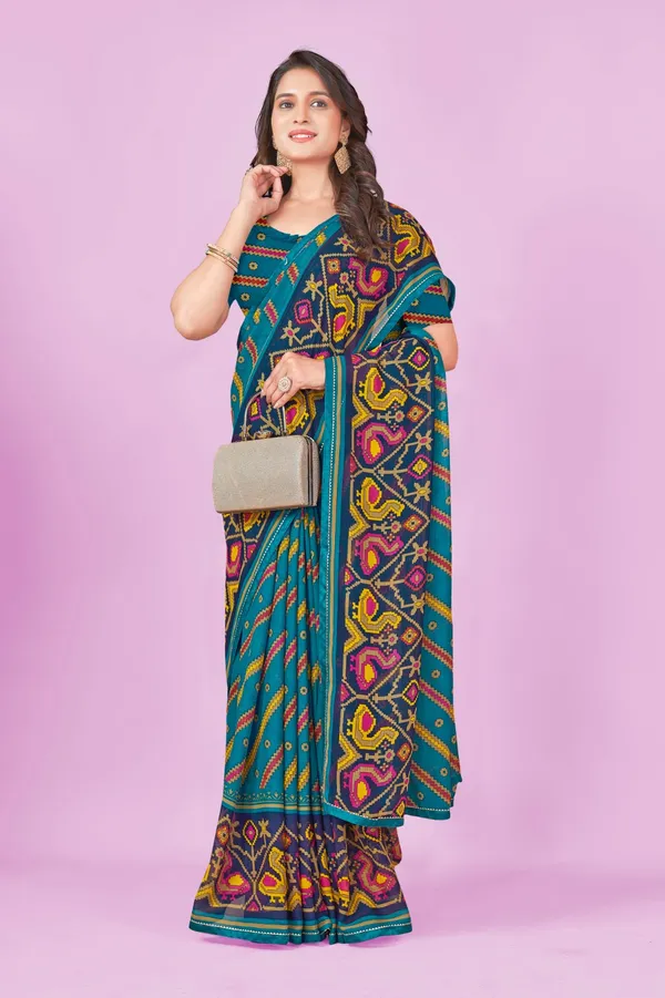 Multicolour_Patola_Print_Saree_With_Vibrant_Multicolor_Geometric_Patterns