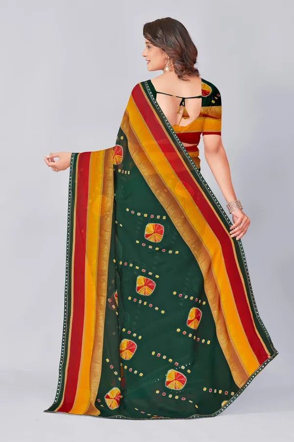 Dark_Green_Cotton_Silk_Saree_With_Golden_And_Red_Border