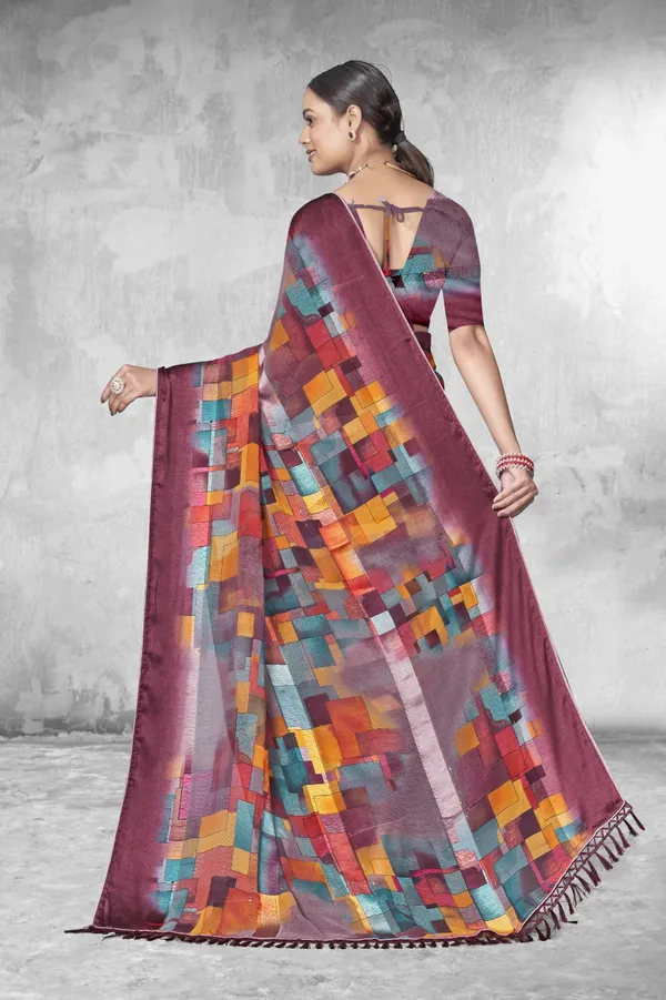 Multicolor_Geometric_Print_Satin_Silk_Saree_With_Maroon_Border