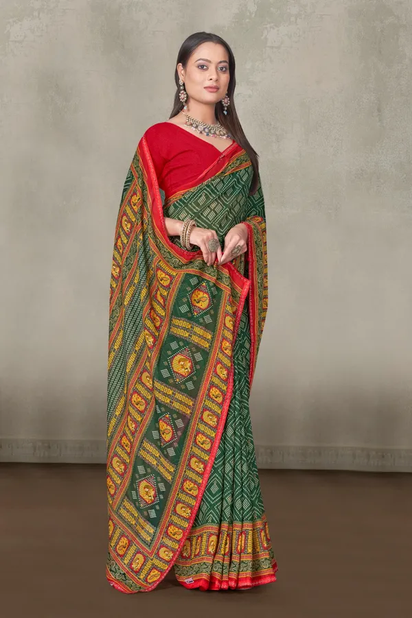 Traditional_Green_Bandhani_Saree_With_Red_Border