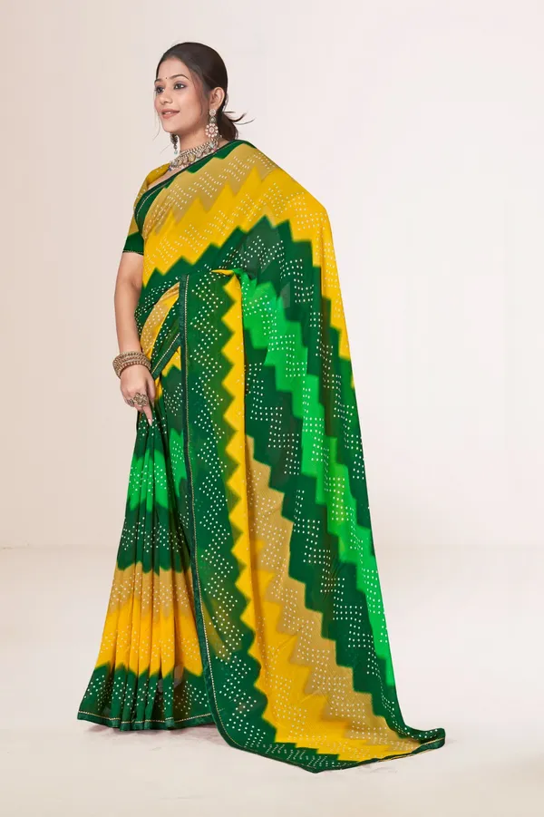 Traditional_Bandhani_Tie_Dye_Saree_In_Green_And_Yellow