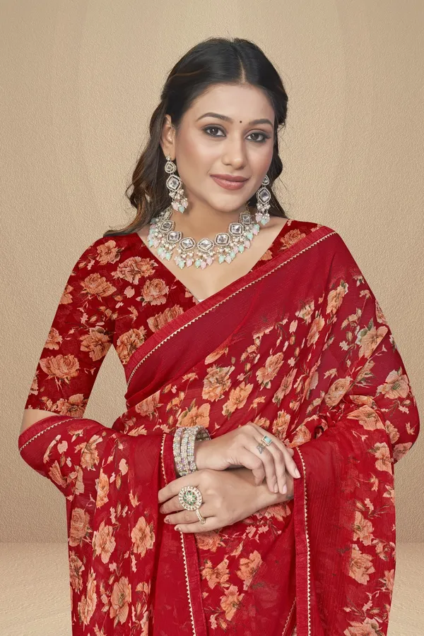 Red_Floral_Embroidered_Saree_With_Matching_Blouse