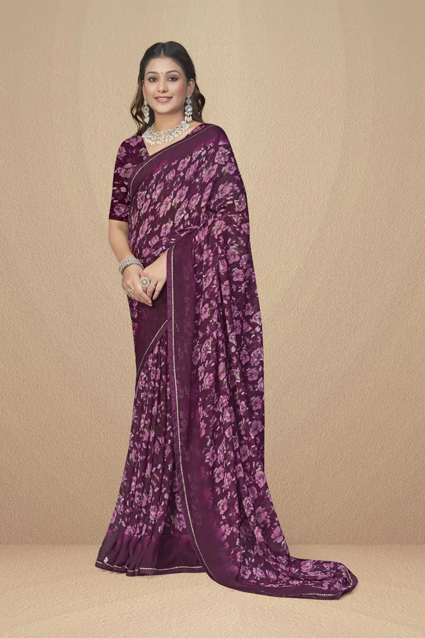 Purple_Floral_Print_Georgette_Saree_With_Lace_Border
