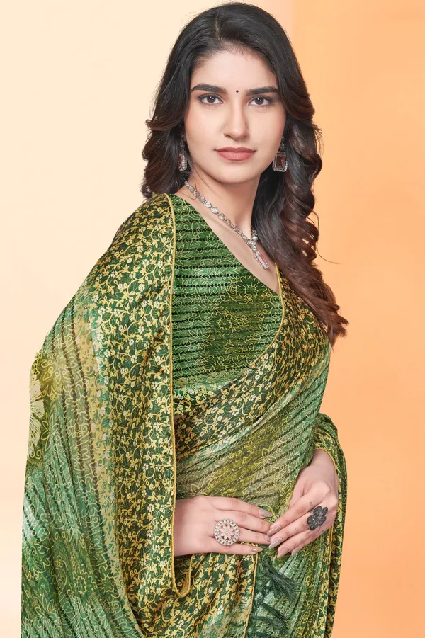 Green_Sequin_Work_Saree_With_Blouse_Piece
