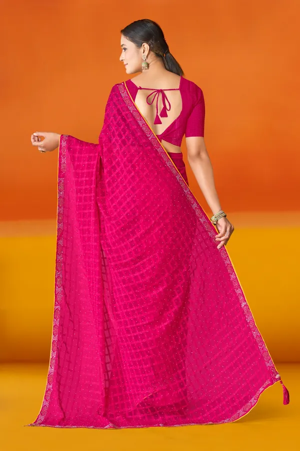 Magenta_Georgette_Saree_With_Sequin_Border_And_Embellished_Blouse