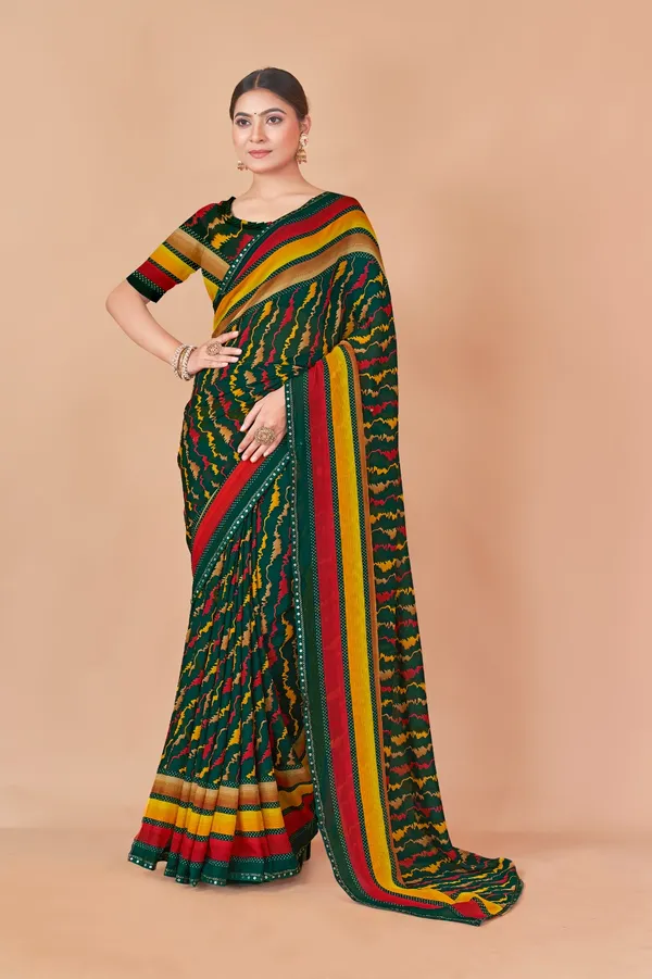 Traditional_Green_Bandhani_Print_Saree_With_Striped_Border