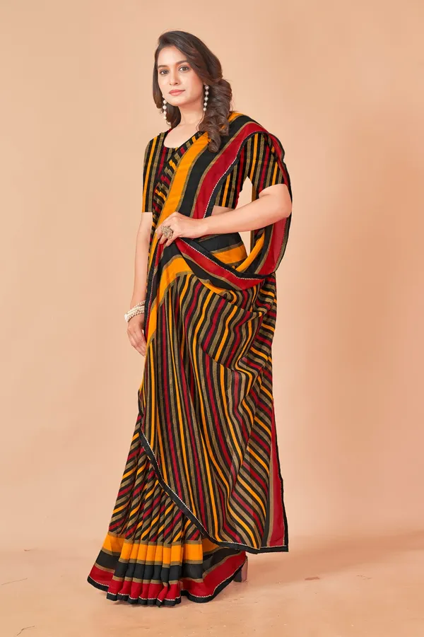 Multicolor_Striped_Cotton_Saree_With_Matching_Blouse