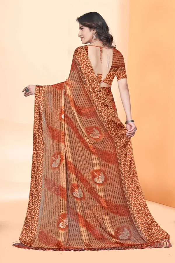 Designer_Orange_Printed_Saree_With_Matching_Blouse