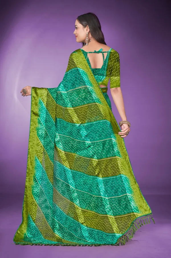 Teal_And_Lime_Green_Bandhani_Silk_Saree_With_Zari_Border
