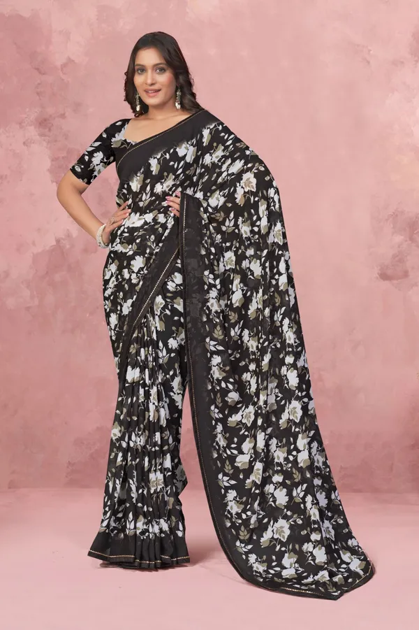 Black_Floral_Printed_Saree_With_Matching_Blouse