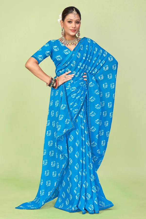 Blue_Bandhani_Print_Saree_With_Blouse