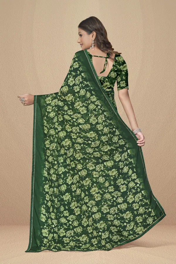 Green_Floral_Print_Georgette_Saree_With_Matching_Blouse