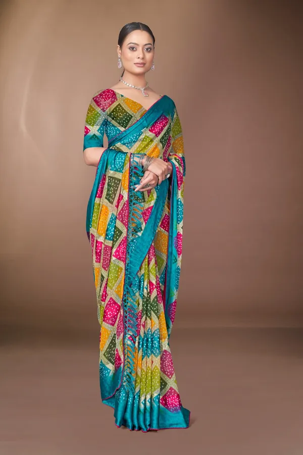 Vibrant_Multi_Color_Bandhani_Print_Saree_With_Turquoise_Border