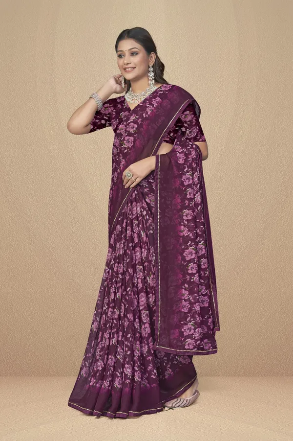 Purple_Floral_Print_Georgette_Saree_With_Lace_Border