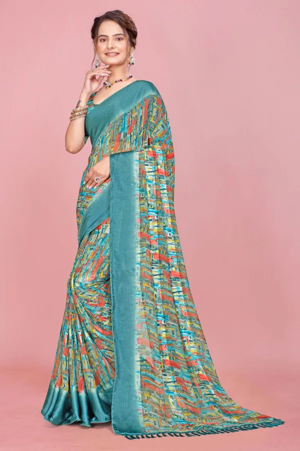 Turquoise_Blue_Printed_Saree_With_Abstract_Multicolor_Pattern_And_Matching_Blouse