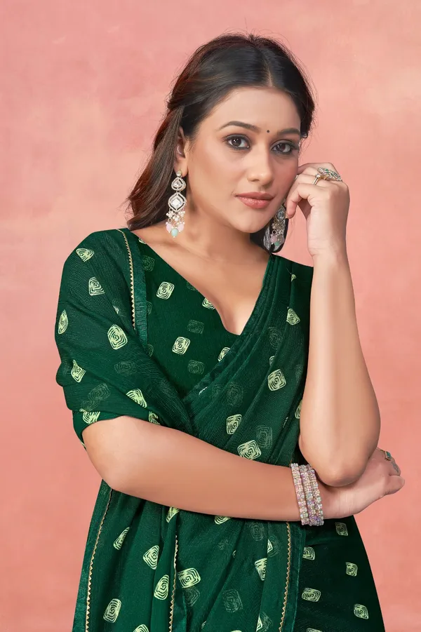 Dark_Green_Georgette_Saree_With_Gold_Zari_Buti_Work