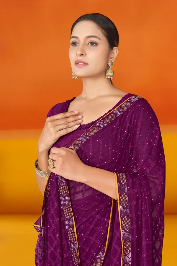 Purple_Checkered_Saree_With_Matching_Blouse