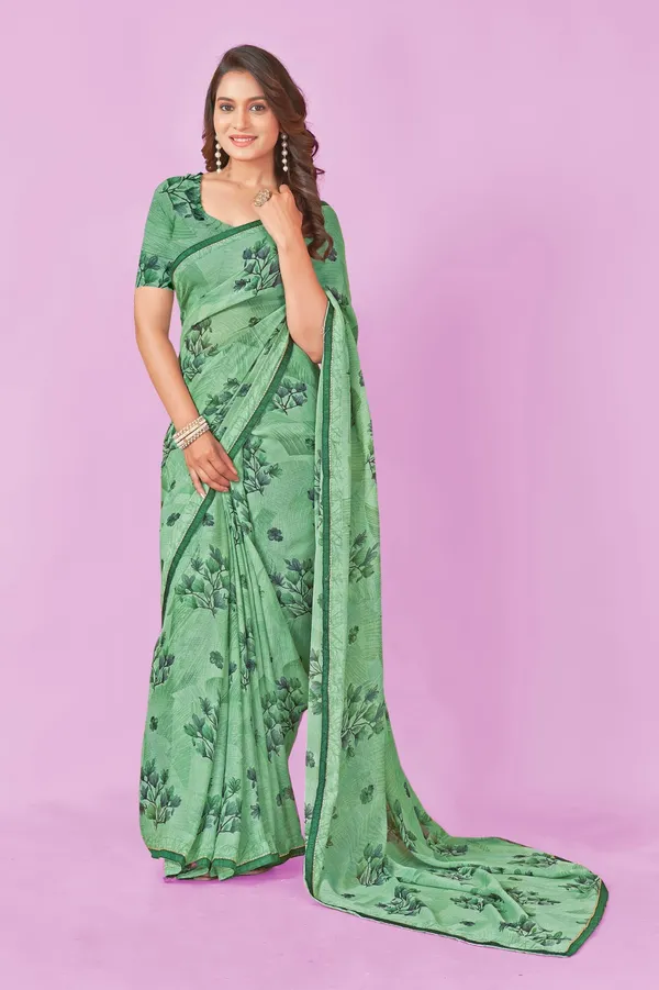 Green_Floral_Printed_Saree_With_Blouse