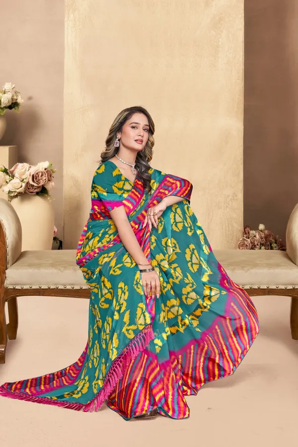 Vibrant_Multicolor_Ikat_Woven_Silk_Saree_With_Contrast_Border