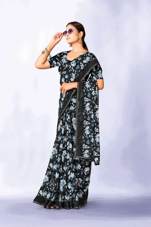 Black_Floral_Print_Georgette_Saree_With_Blouse