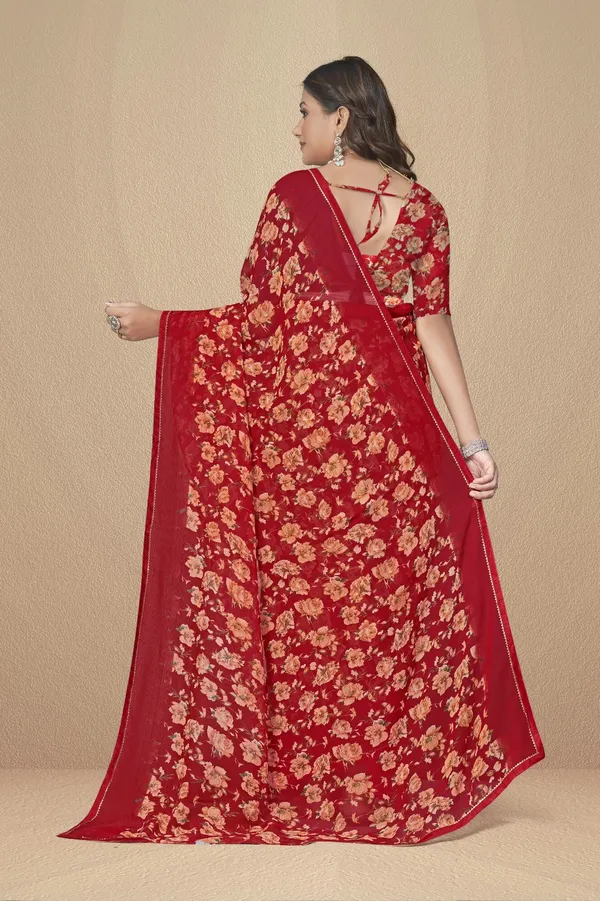 Red_Floral_Embroidered_Saree_With_Matching_Blouse
