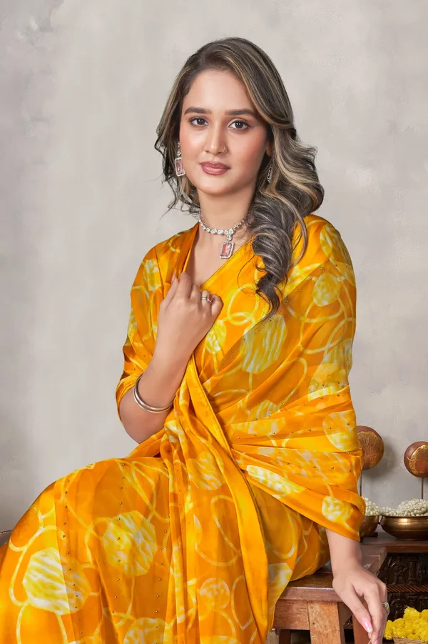 Yellow_Floral_Printed_Silk_Saree_With_Blouse
