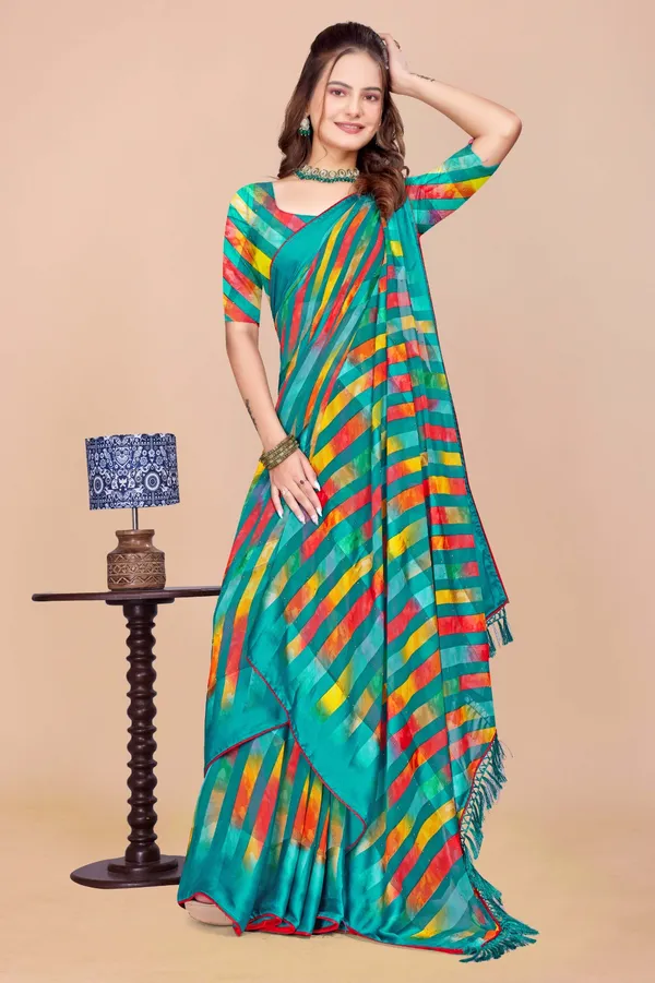 Vibrant_Multicolor_Striped_Saree_With_Turquoise_Base