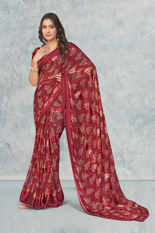 Maroon_Floral_Jacquard_Silk_Saree_With_Blouse