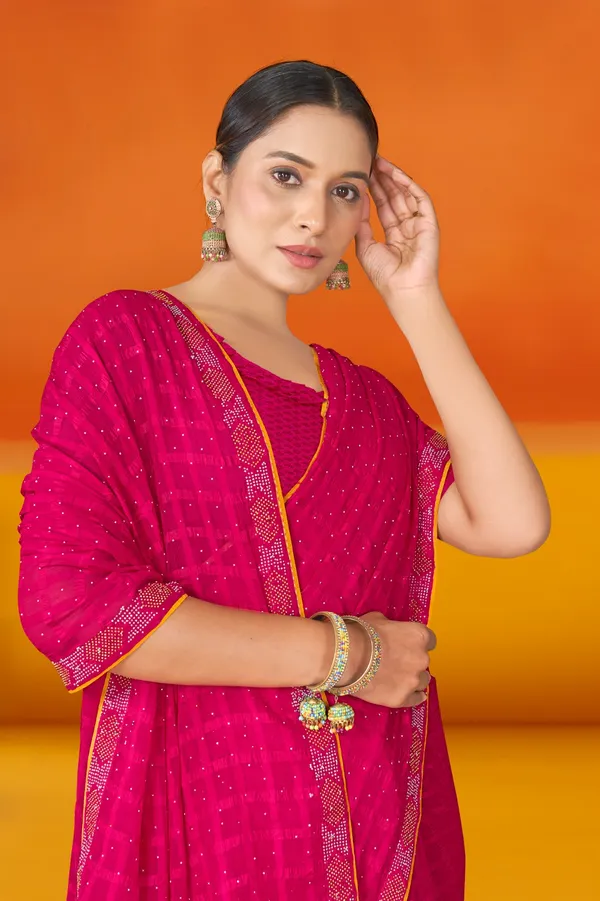 Magenta_Georgette_Saree_With_Sequin_Border_And_Embellished_Blouse
