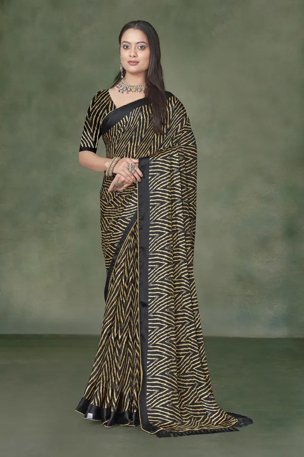 Black_And_Gold_Printed_Saree_With_Matching_Blouse