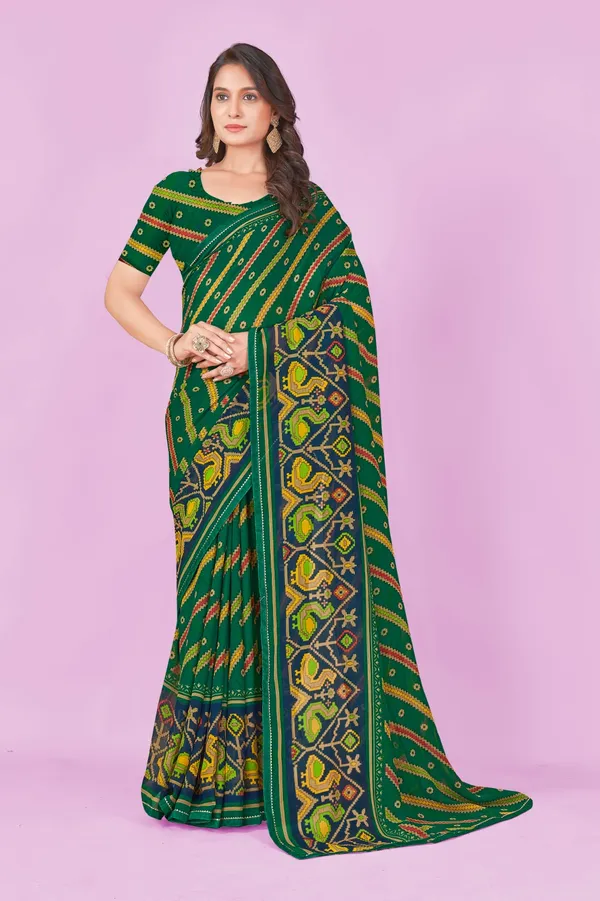 Green_Bandhani_Print_Saree_With_Contrast_Border
