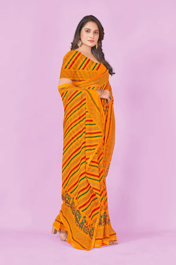 Traditional_Orange_Striped_Saree_With_Printed_Border