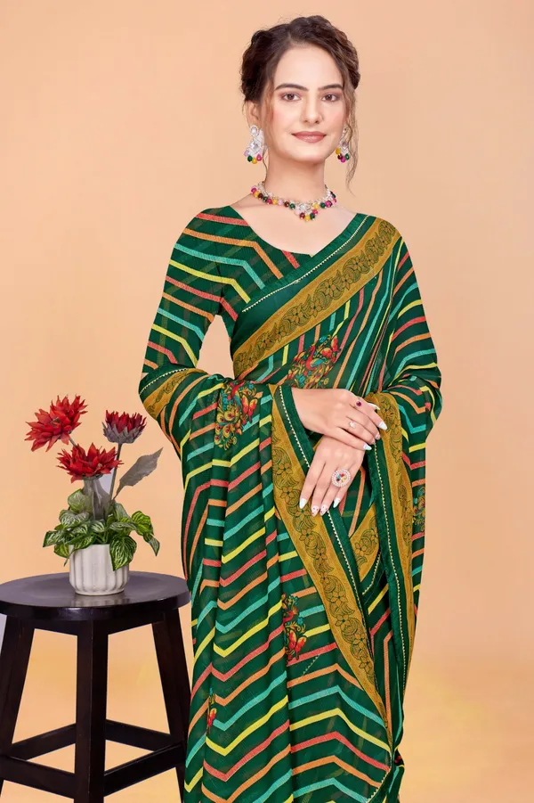 Multicolour_Zigzag_Printed_Saree_With_Embroidered_Motifs_And_Border