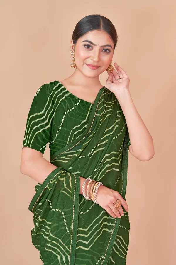 Women_Green_Bandhani_Print_Saree_With_Blouse