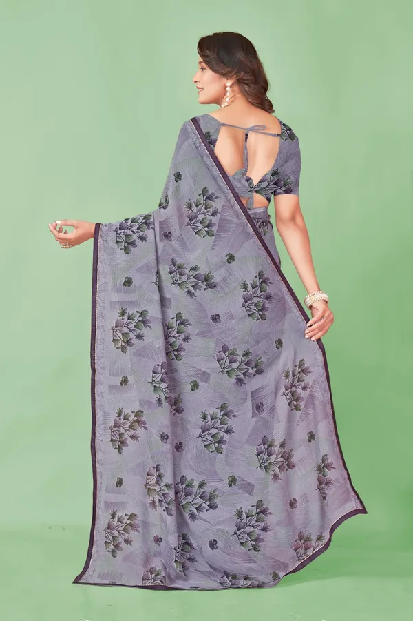 Grey_Floral_Print_Saree_With_Purple_Border