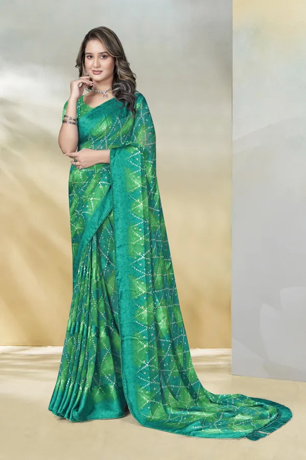 Green_Bandhani_Print_Saree_With_Sequin_Work