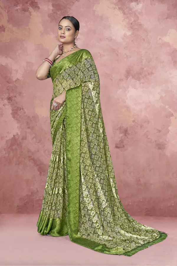 Green_Banarasi_Silk_Saree_With_Golden_Zari_Work