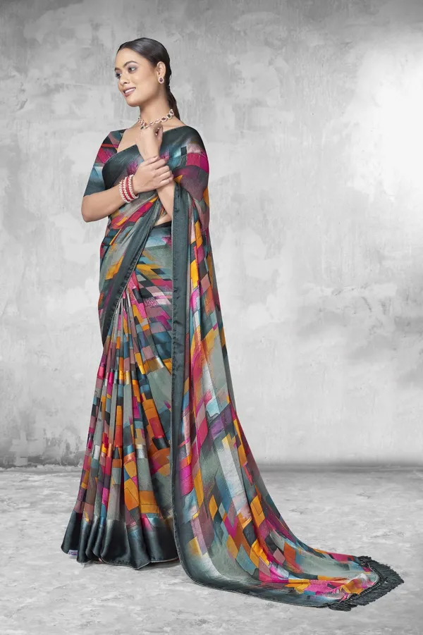 Multicolor_Geometric_Print_Saree_With_Teal_Border