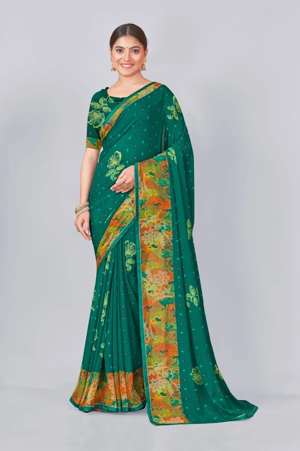 Green_Banarasi_Silk_Saree_With_Golden_Floral_Border