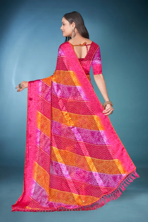 Multicolor_Bandhani_Silk_Saree_With_Tassels_-_Pink_Orange_Purple