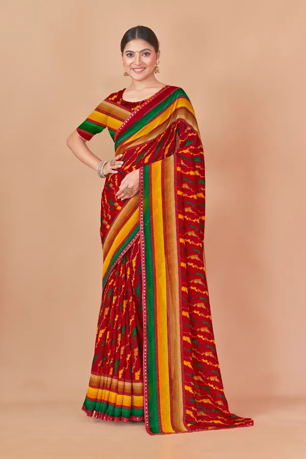 Traditional_Red_And_Multicolor_Ikat_Print_Saree_With_Border