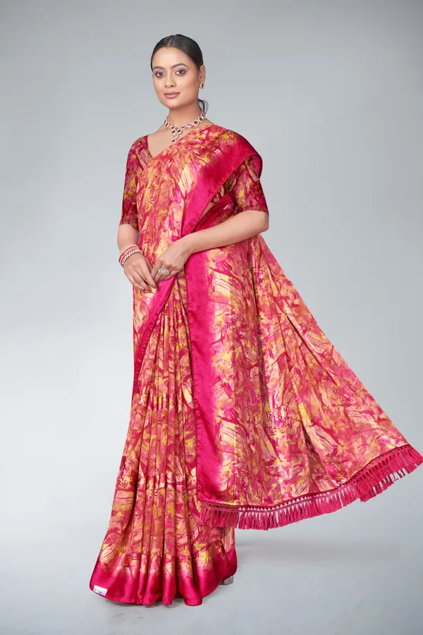 Pink_And_Gold_Printed_Silk_Saree_With_Matching_Blouse