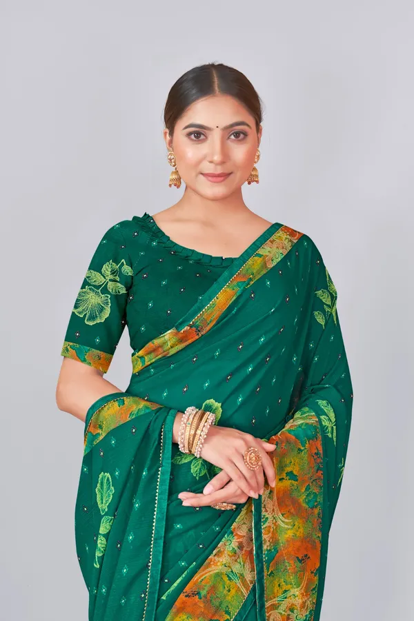 Green_Banarasi_Silk_Saree_With_Golden_Floral_Border