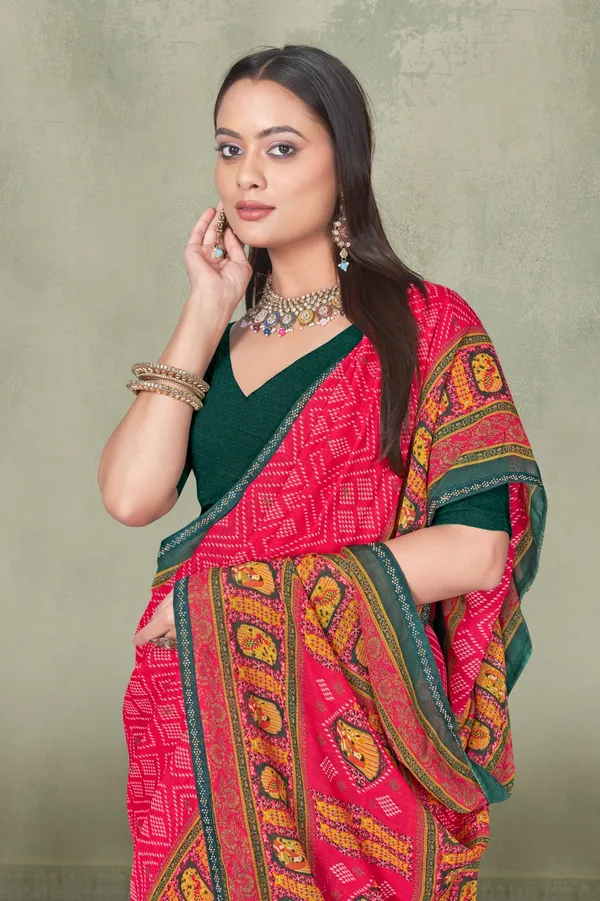 Traditional_Pink_Bandhani_Print_Saree_With_Green_Border