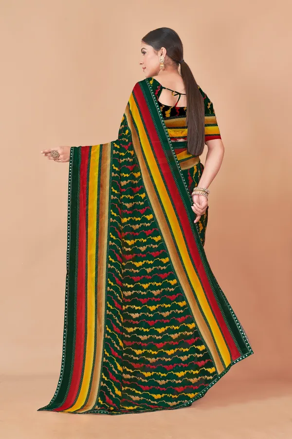 Traditional_Green_Bandhani_Print_Saree_With_Striped_Border
