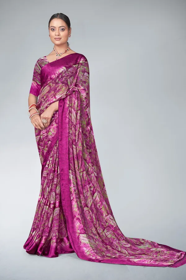 Magenta_Floral_Printed_Silk_Saree_With_Zari_Border