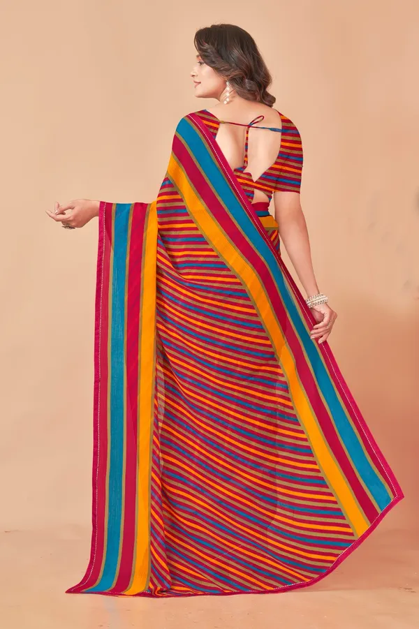 Multicolor_Striped_Cotton_Saree_With_Blouse
