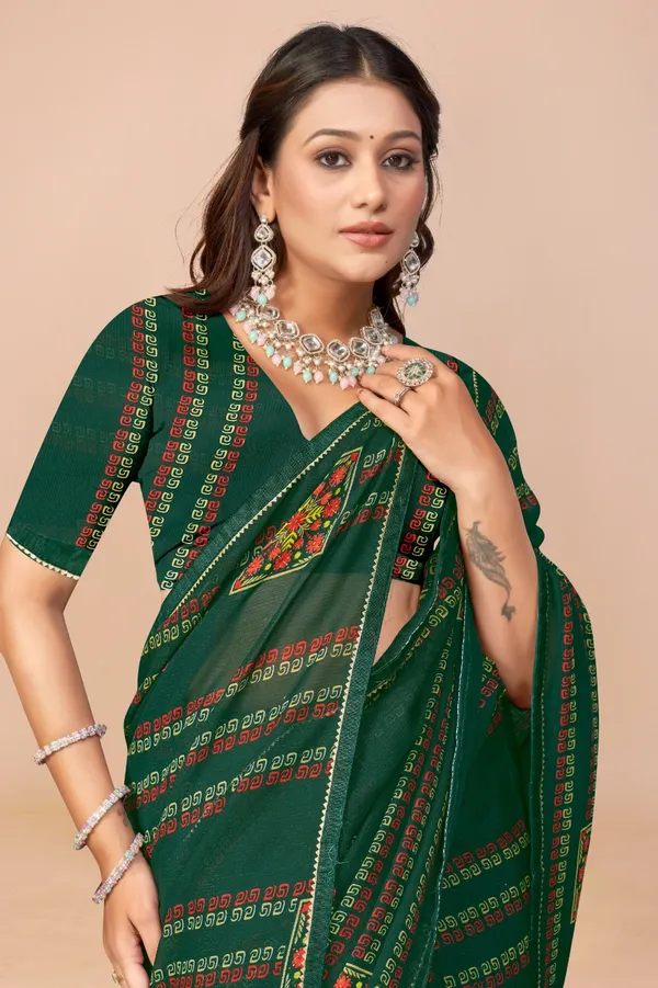 Green_Georgette_Embroidered_Saree_With_Diagonal_Stripe_Pattern